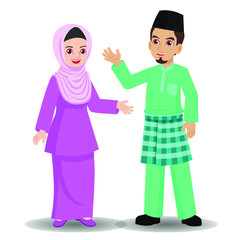 Malay couple greeting Selamat Hari Raya Aidilfitri