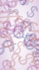 Gray translucent dollar signs on dark background. Gray tones. 3D illustration