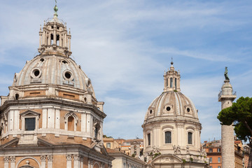 ROME, ITALY - 2014 AUGUST 21. Churches Santa Maria di Loreto and Most Holy Name of Mary in Rome.