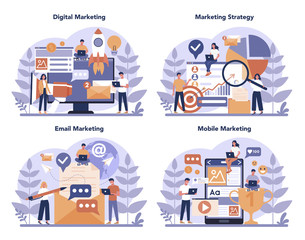 Digital marketing concept set. Business promotion, customer communication