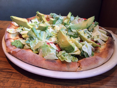 Gourmet Blt Bacon Lettuce Tomato Mayonaise Avocado Pizza Bread Close Up