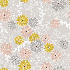 Hand painting vector floral seamless pattern in flat style. Floral fabric design.