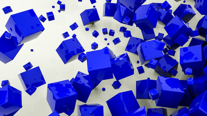 blue glossy cubes on a white background. abstract background. 3d render illustration