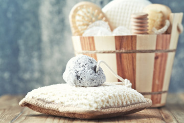 Spa set on bright background.	