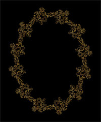 Decorative gold wreath with floral motifs. Summer gold frame with flowers and leaves. Vector isolated illustration