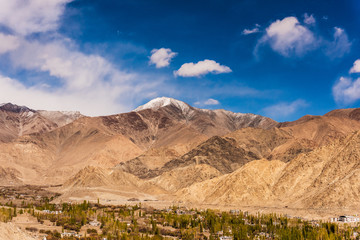 Fototapeta na wymiar The city of Leh, Leh city is located in the Indian Himalayas viewed from Leh Palace
