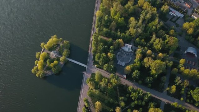 Aerial View of the lake and city park in Ternopil Ukraine