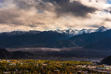 The city of Leh, Leh city is located in the Indian Himalayas viewed from Leh Palace