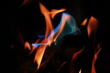 fire in the dark bluish red flame