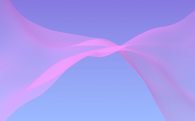 Pink wave on blue sky abstract background. Fluttering pink scarf. Waving on wind pink fabric. 3D illustration