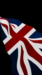 Waving flag of the Great Britain on dark background. British flag. United Kingdom of Great Britain and Northern Ireland. State symbol of the UK. 3D illustration