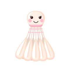 Cute Shuttlecock icon in kawaii style isolated on white background.
