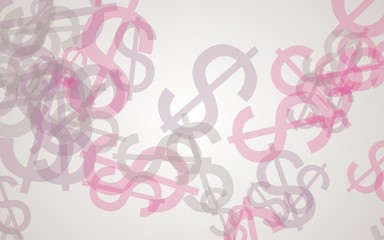 Multicolored translucent dollar signs on white background. Red tones. 3D illustration