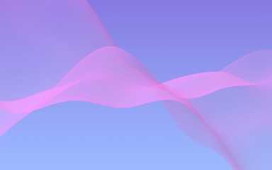 Pink wave on blue sky abstract background. Fluttering pink scarf. Waving on wind pink fabric. 3D illustration