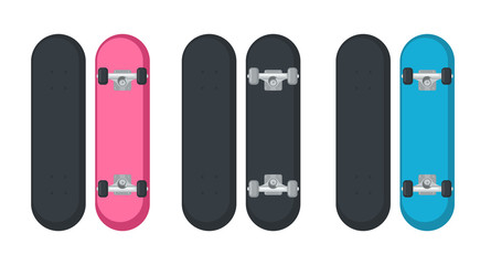 Set of skateboard icons in flat style isolated on white background.
