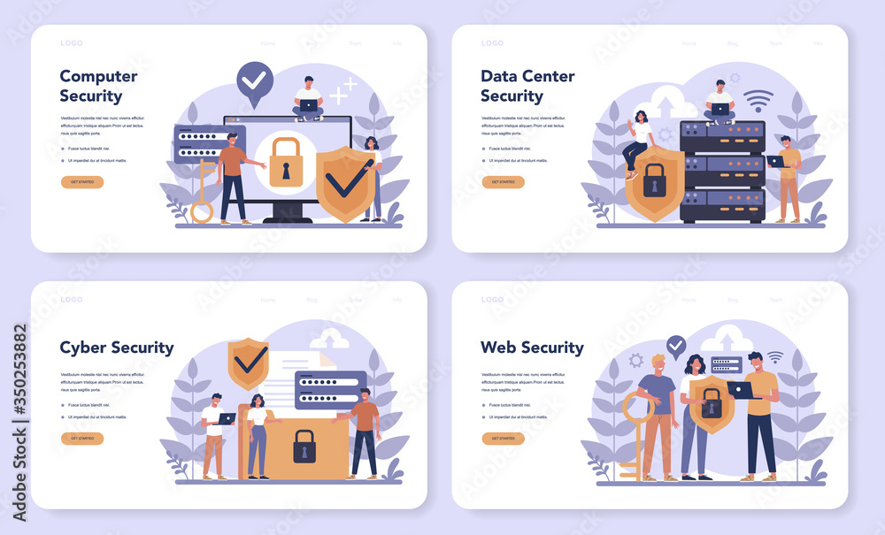Poster cyber or web security web banner or landing page set. idea of digital