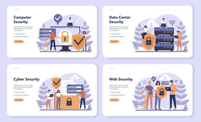 Cyber or web security web banner or landing page set. Idea of digital
