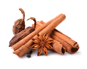 Various seasonings on white background 