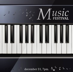 Fototapeta premium 3d realistic vector music festival poster piano with keyboard black and white.