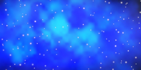 Dark BLUE vector background with colorful stars. Shining colorful illustration with small and big stars. Theme for cell phones.