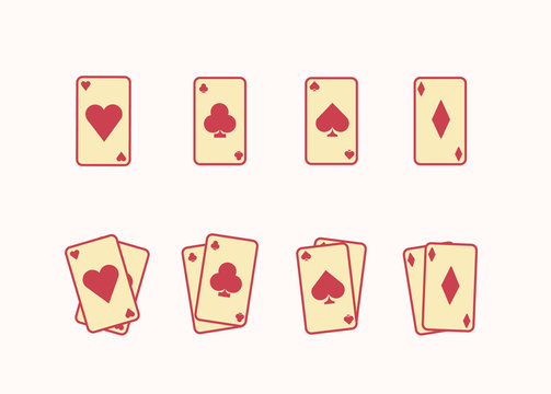 playing cards flat design simple vector icons. elements for logo and graphic design. card suits, illusion and magic tricks, gambling, poker. clip art illustration set. simple vintage clipart. magician