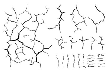 details lots element of broken crack  lines on ground against white background