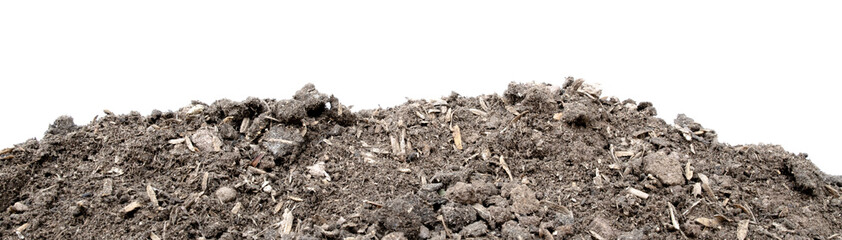 black earth on white background. natural soil texture. Pile heap of soil humus isolated on white background