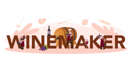 Wine maker typographic header concept. Man wearing his apron