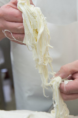 burrata production of the typical apulian mozzarella