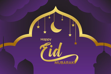 Happy eid mubarak background with moon and stars