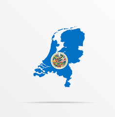 Vector map Netherlands combined with Organization of American States OAS or OEA flag.