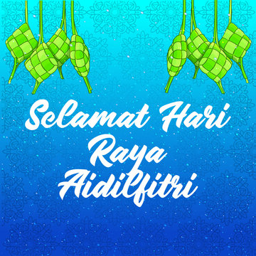 Word Selamat Hari Raya with blue gradient background with shinny stars and the diamond ketupat. New Design vector ilustration.