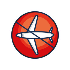 banned flights symbol, forbidden sign with airplane icon, line color style