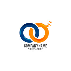 Circle business logo template with blue and orange color.