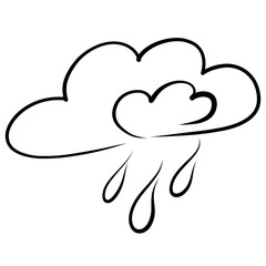 fluffy cloud and three raindrops, black pattern
