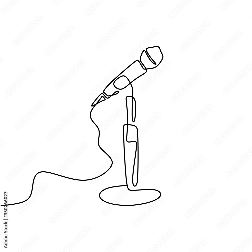 Poster continuous line drawing of vector wired microphone icon thin line for web and mobile. broadcast or p