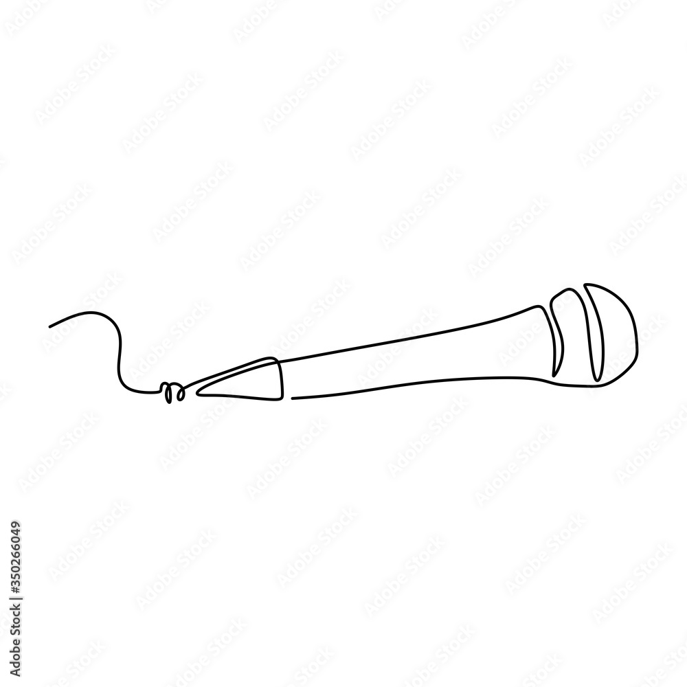 Poster continuous line drawing of vector wired microphone icon thin line for web and mobile. broadcast or p