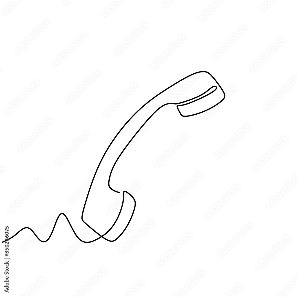 Poster one line drawing of isolated vector object phone receiver. telephone icon isolated on white backgrou