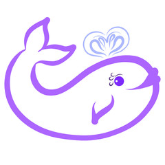 cute little whale girl with heart shaped fountain