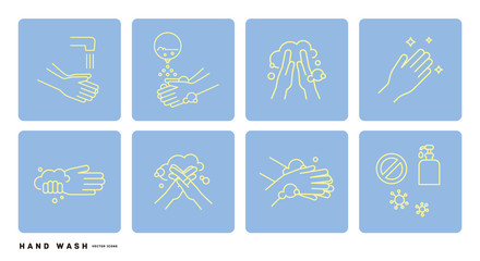 A set of icons with a hand-washing motif