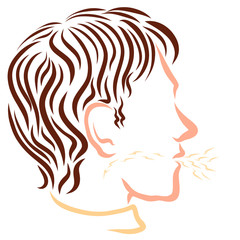 profile of a young man who coughs or breathes through his mouth