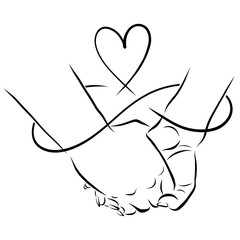 two hands tied with a thread of infinity and a heart