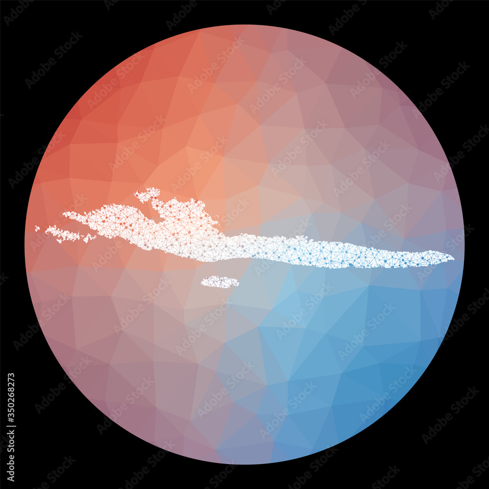 Poster vector network hvar & dalmatian islands map. map of the island with low poly background.
