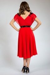 beautiful girl posing in red dress