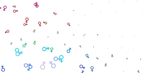 Light Multicolor vector backdrop with woman's power symbols.