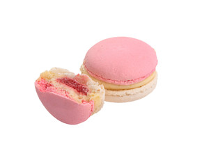 Exclusive pink macaroons eaten isolated on the white