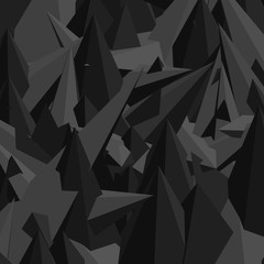 Black Crystalline Texture. Abstract low-poly, polygonal triangular mosaic background. Vector 3D design template.