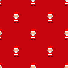 Kawaii seamless Santa Claus pattern on red background. Vector illustration of Santa Claus.