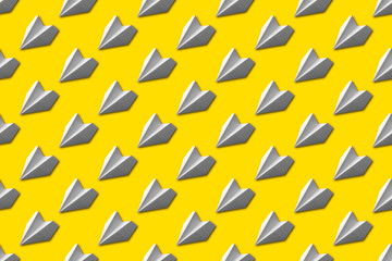 white paper planes seamless pattern on a yellow background