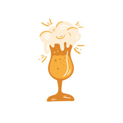 Glass of beer. Vector illustration in doodle style. Isolated on a white background. Party celebration in a pub.